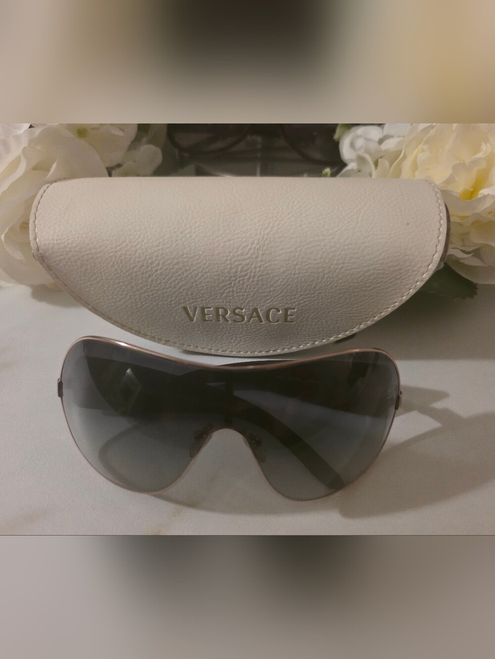 Versace Women's Aviator Sunglasses in Cream and Gold With Case